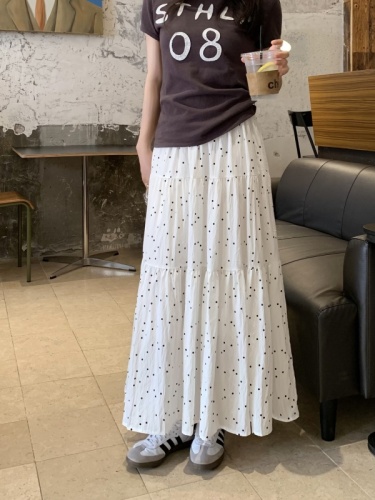 Real shot ~ Polka-dot three-layer cake skirt casual wide swing A-line skirt