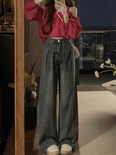 Fashionable and sweet baby doll top and jeans two-piece suit for summer ins Korean style and Hong Kong style outfit