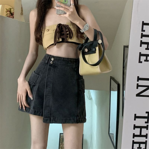 Retro American hot girl denim shorts for women 2024 summer new high-waisted loose slimming crotch-covering design culottes