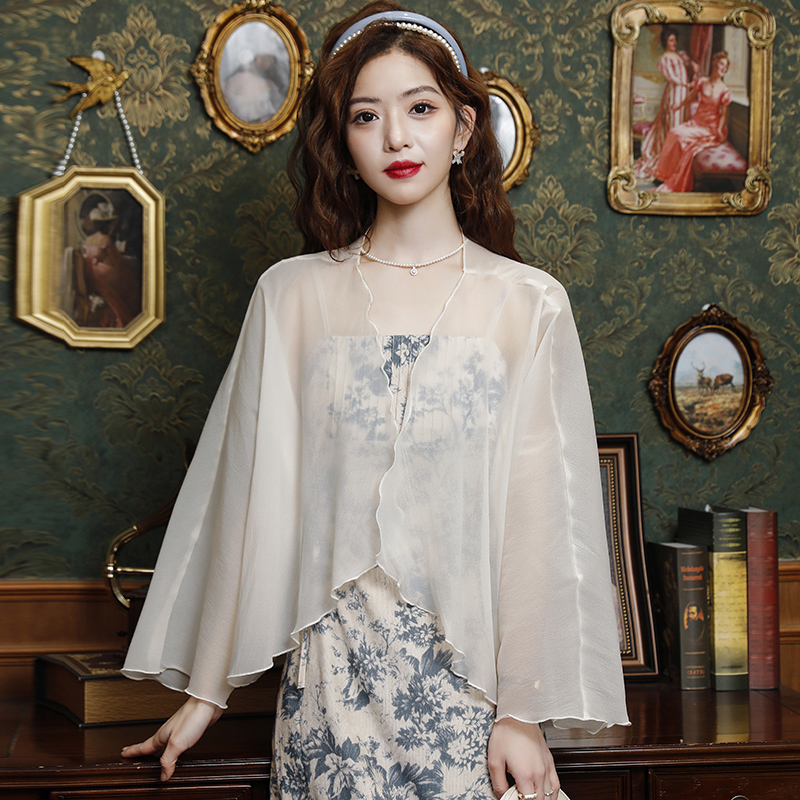 Already shipped 2024 summer new mesh anti-shape shawl top women's fairy cardigan with suspender skirt