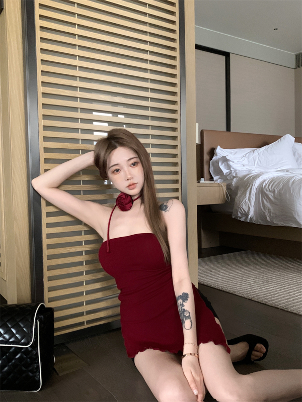 實拍~ 紅色緊身抹胸女辣妹帶胸墊帶胸墊修身無袖上衣