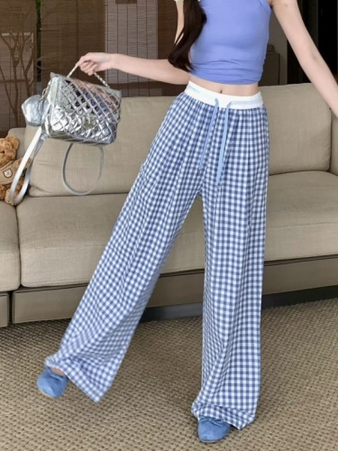 Real shot of plaid wide-leg pants for women, loose and loose high-waisted pants 2024 new casual pants and floor-length pants