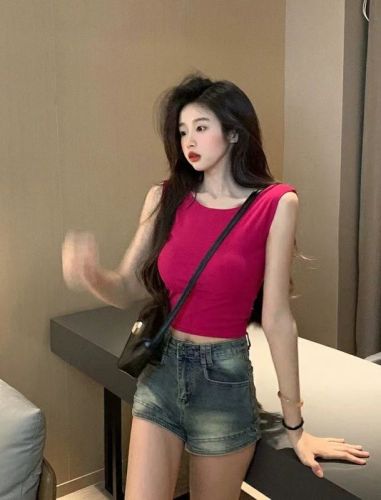 美式辣妹红色露背小心机T恤女夏新款修身短款设计感性感显瘦上衣