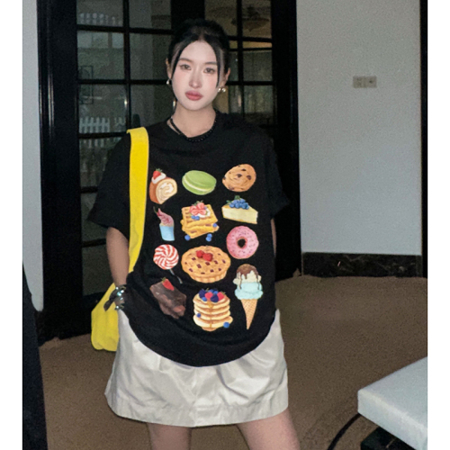 4952# Official Photo Korea Dongdaemun New Cake Printed Cotton Large Size Short Sleeve T-Shirt for Women Summer