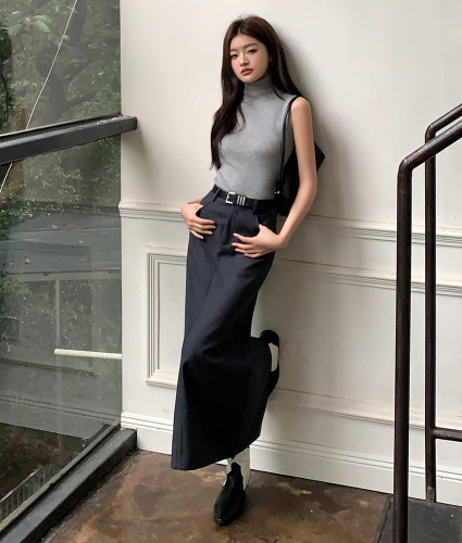 Actual shot of 2024 summer new style high-end black suit skirt for women gray loose A-line skirt