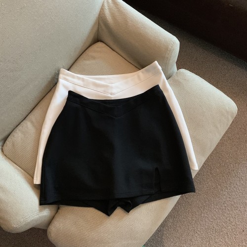 Real shot of summer high-waist slim hot girl pants skirt fashionable slit skirt