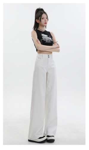 Real shot of white Tencel jeans summer thin 2024 new high-waist slim spring and autumn straight wide-leg pants