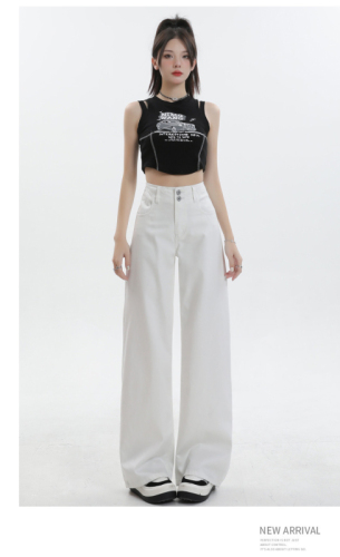 Real shot of white Tencel jeans summer thin 2024 new high-waist slim spring and autumn straight wide-leg pants