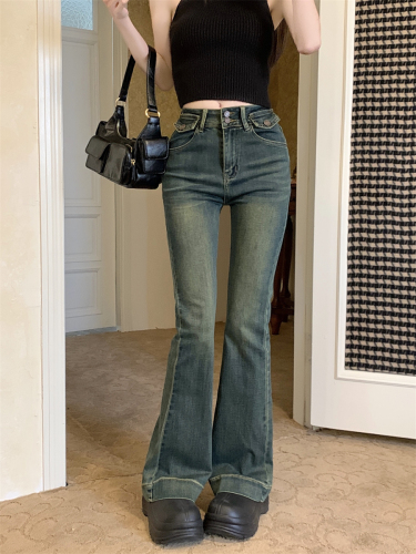 Actual shot~ Hot girl’s slim-fitting, stretchy retro nostalgic color bootcut jeans