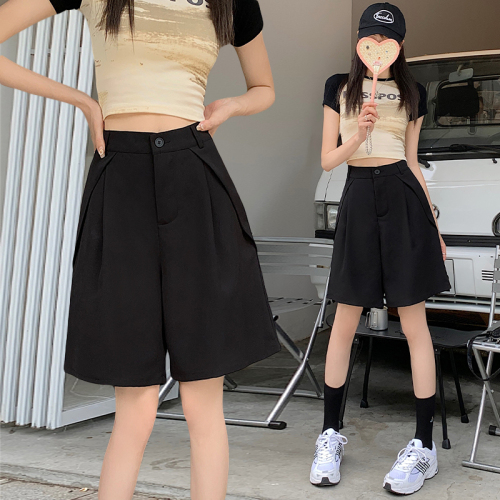 ~Large size casual suit shorts A-line thin high-waisted wide-leg pants loose slimming five-point pants