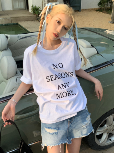 Real shot Summer new letter printed Korean style casual versatile round neck short-sleeved loose T-shirt tops for women