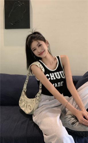 Actual shot of drawstring letter vest for women in summer new hot girl slim and chic sleeveless top