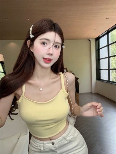 New design niche inner and outer wear solid color camisole female summer hot girl three-dimensional shoulder straps slimming top
