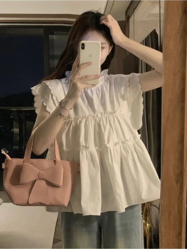 French ruffled flying sleeve baby blouse summer chic loose versatile age-reducing shirt tops for women