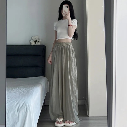 Ice silk wide-leg pants for women in summer thin high-waisted casual Japanese style lazy Yamamoto pants cotton and linen straight pants