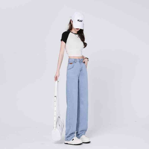 Real shot of retro nostalgic Tencel jeans, summer thin high-waist drape floor-length straight loose ice silk pants