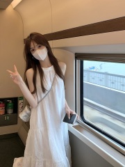 Real shot of French high-end halterneck white dress