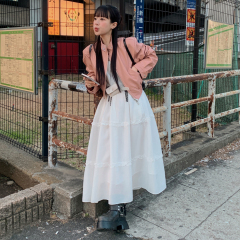 Energetic Girl: Ruffled, Patchwork, Solid-Color Long Slip Dress