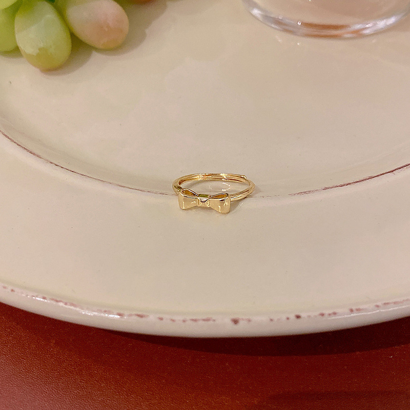 Light luxury niche simple bow ring women's opening adjustable Korean new versatile temperament index finger ring ring
