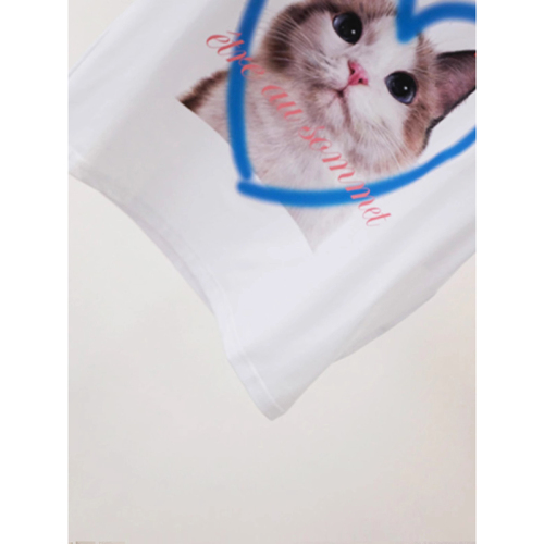 181#官图  韩国东大门修身短款显瘦猫咪印花短袖T恤女装
