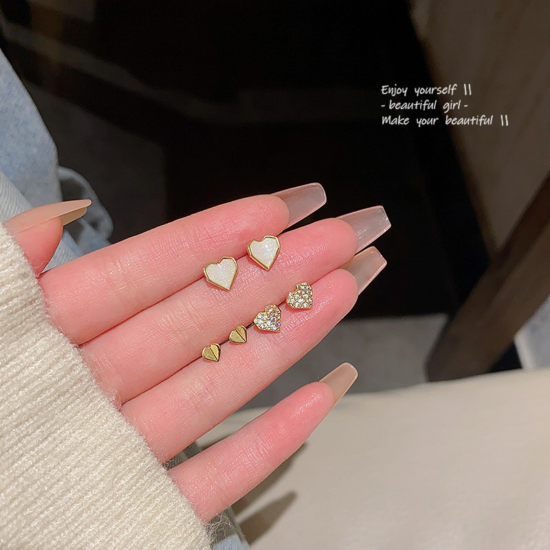 S925 silver needle small and exquisite love set earrings for women ins fashion versatile temperament peach heart earrings earrings