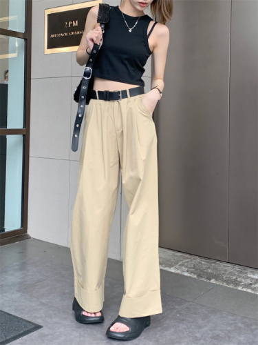 Actual shot ~ New khaki casual wide-leg pants for women, high-waisted, slim straight-leg work trousers