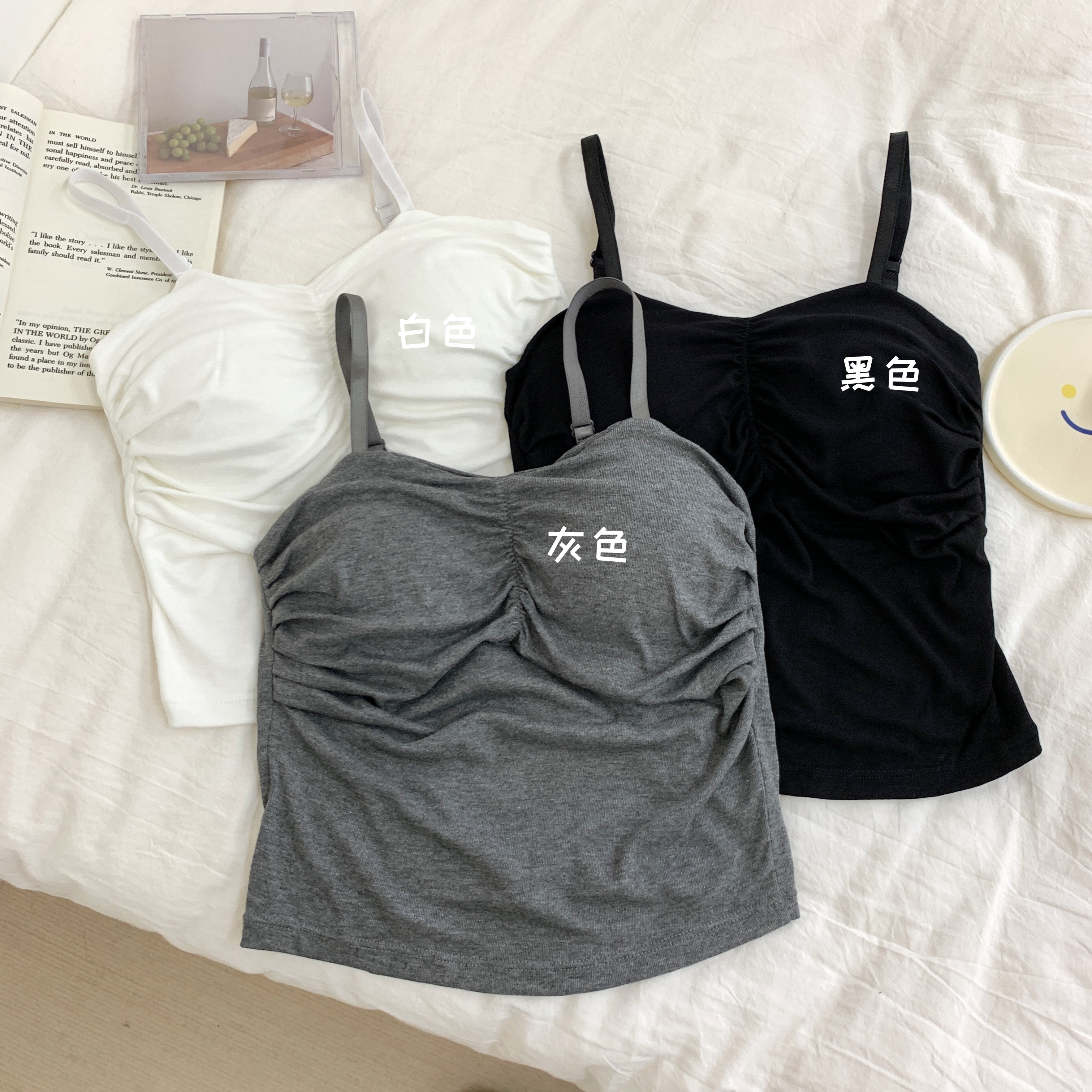 實拍 春季~吊帶背心帶胸墊一體式文胸內搭打底內衣