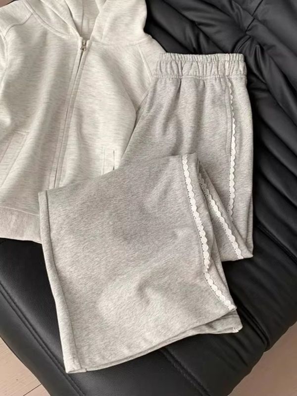 Women's sports casual pants 2024 new design stitching lace wide-leg floor mopping pants