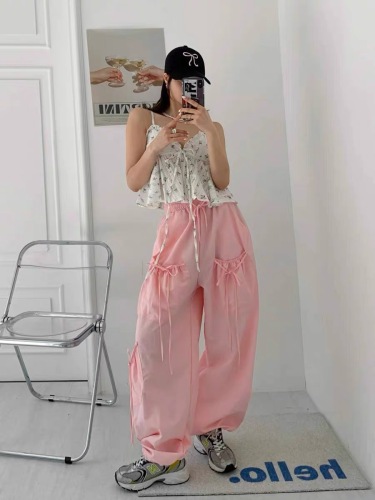 South Korea's Dongdaemun spring and summer new style elastic waist tie butterfly end overalls