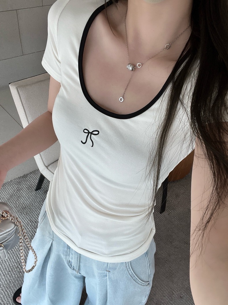 XXBAI 春夏剛需！ 刺繡圓領正肩短袖t恤女夏內搭顯瘦工字背心上衣