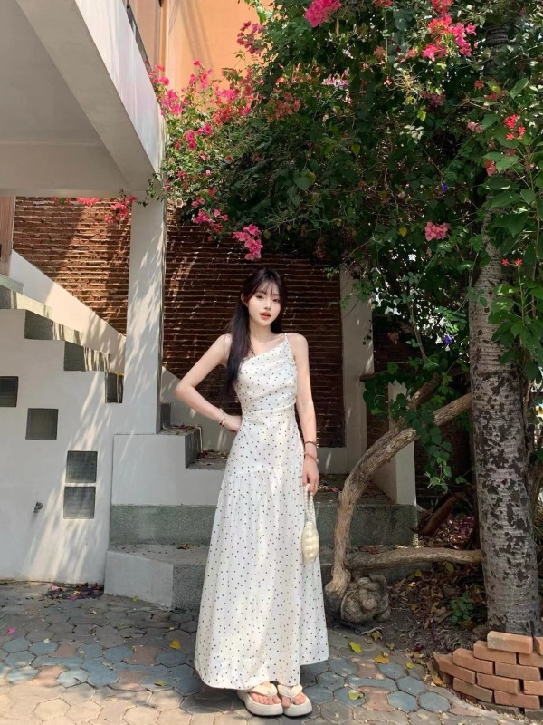 Dream POKE Meng 3/29 Love Polka Dot Irregular Silk Ribbed Dress