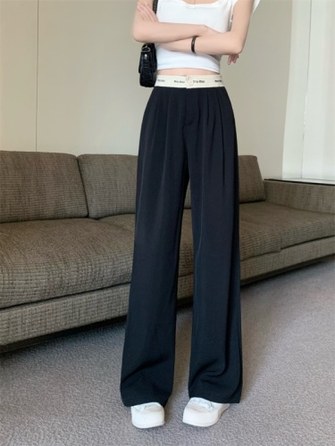 Actual shot of 2024 spring and summer suit casual pants, wide leg, high waist, contrasting color, slim, fashionable, lazy, long style