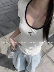 XXBAI 春夏剛需！ 刺繡圓領正肩短袖t恤女夏內搭顯瘦工字背心上衣