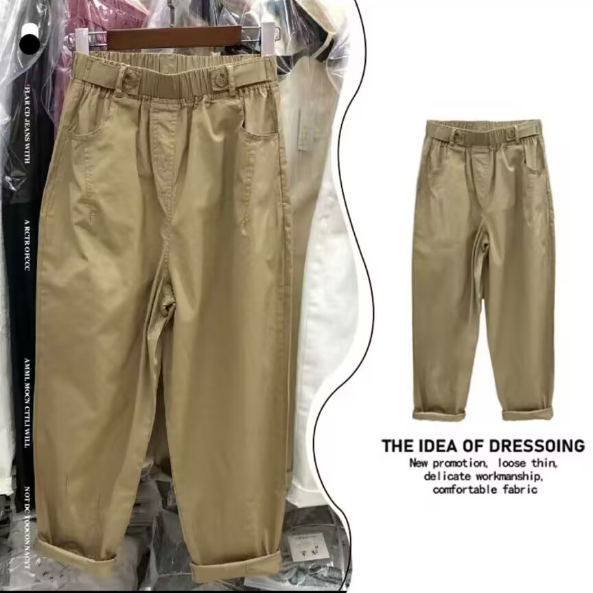 Quality pear-shaped body straight casual pants for women summer large size high waist slim loose harem overalls