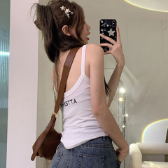 Hot girl beautiful back vest suspender women's top pure cotton white inner sleeveless anti-exposure women's sports outer wear