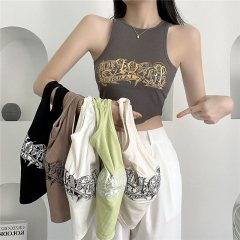 Pure Desire Letter Print Bralette with Padded Cups, Sleeveless Backless Bralette for Women, Spring New Arrival Slimming Short-Sleeve Top