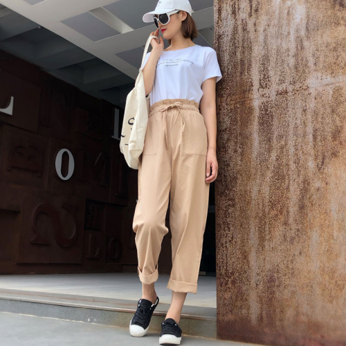 Casual pants for female students new Korean style harem pants with loose BF style casual high waist wide leg pants nine-point pants