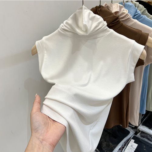 Real shot of white vest for women with high collar inside, 2023 new Korean style versatile sleeveless bottoming top