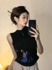 原創~實拍~國風系列~印花顯瘦修身無袖背心女夏