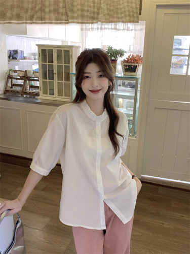 Real shot Summer new French design sense fungus niche sweet and salty loose casual shirt for women