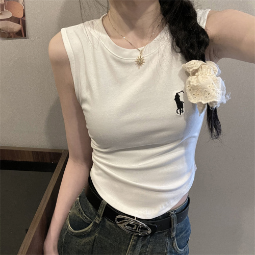 Real shot of design embroidered sleeveless vest for women, summer slim fit inner short top for women