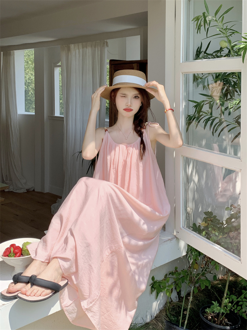 Actual shot~~2024 new summer style sweet and versatile solid color western style suspender skirt for women