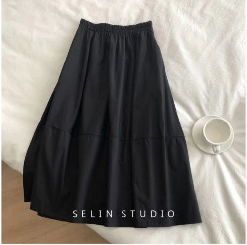 Korean spliced ​​skirt 2024 spring and summer new style water elastic waist loose slimming a-line skirt for women