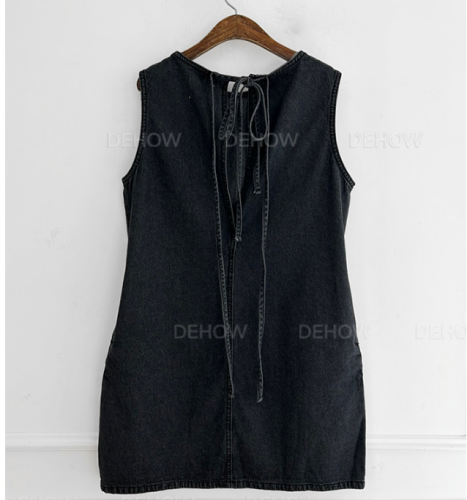 Original mini denim sleeveless drawstring vest short dress