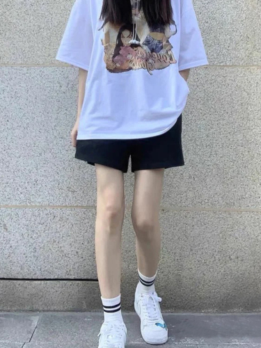 Chinese cotton composite milk silk sports shorts women's summer thin wide high waist A-line wide leg three-point pants