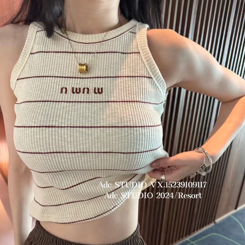 辣妹字母刺繡條紋背心女2024夏季新款韓版洋氣修身顯瘦美背短上衣
