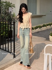 欣子野百搭密碼鏤空編織上衣女春夏季新款無袖背心