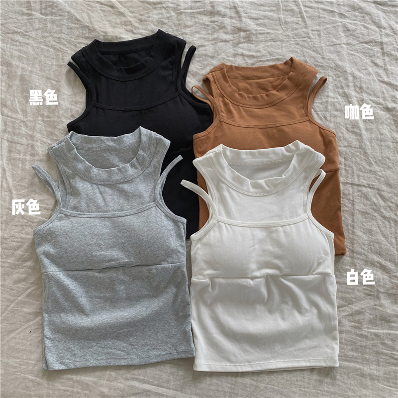 辣妹外穿無袖打底背心內搭帶胸墊美背短款上衣女