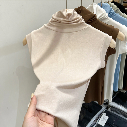 Real shot of white vest for women with high collar inside, 2023 new Korean style versatile sleeveless bottoming top