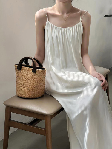 Actual shot Korean style simple drape suspender dress 2024 spring and summer new temperament fashionable pleated long skirt